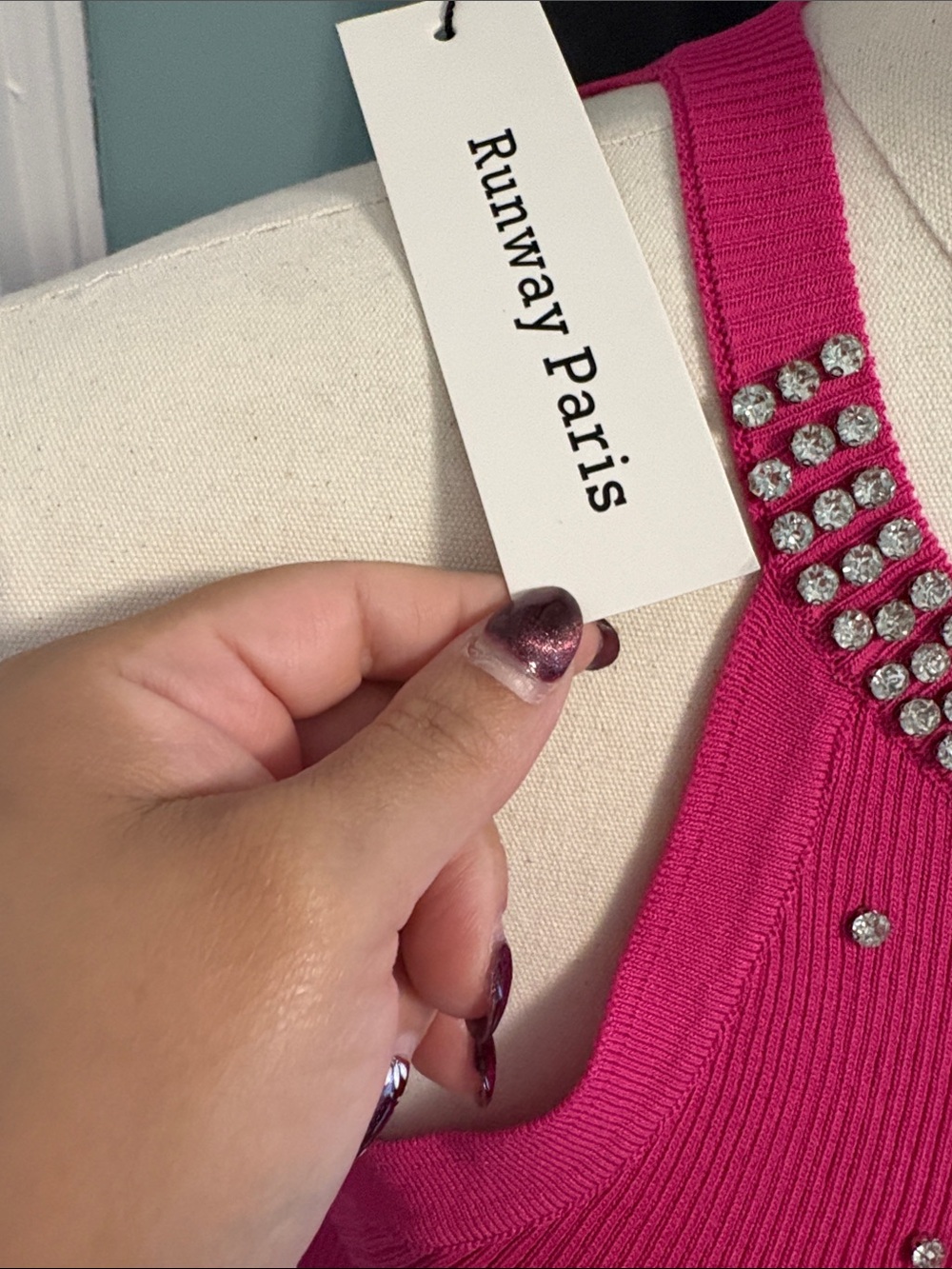 Fuchsia Rhinestone Halter Ribbed Mini Dress - Picture 2 of 6